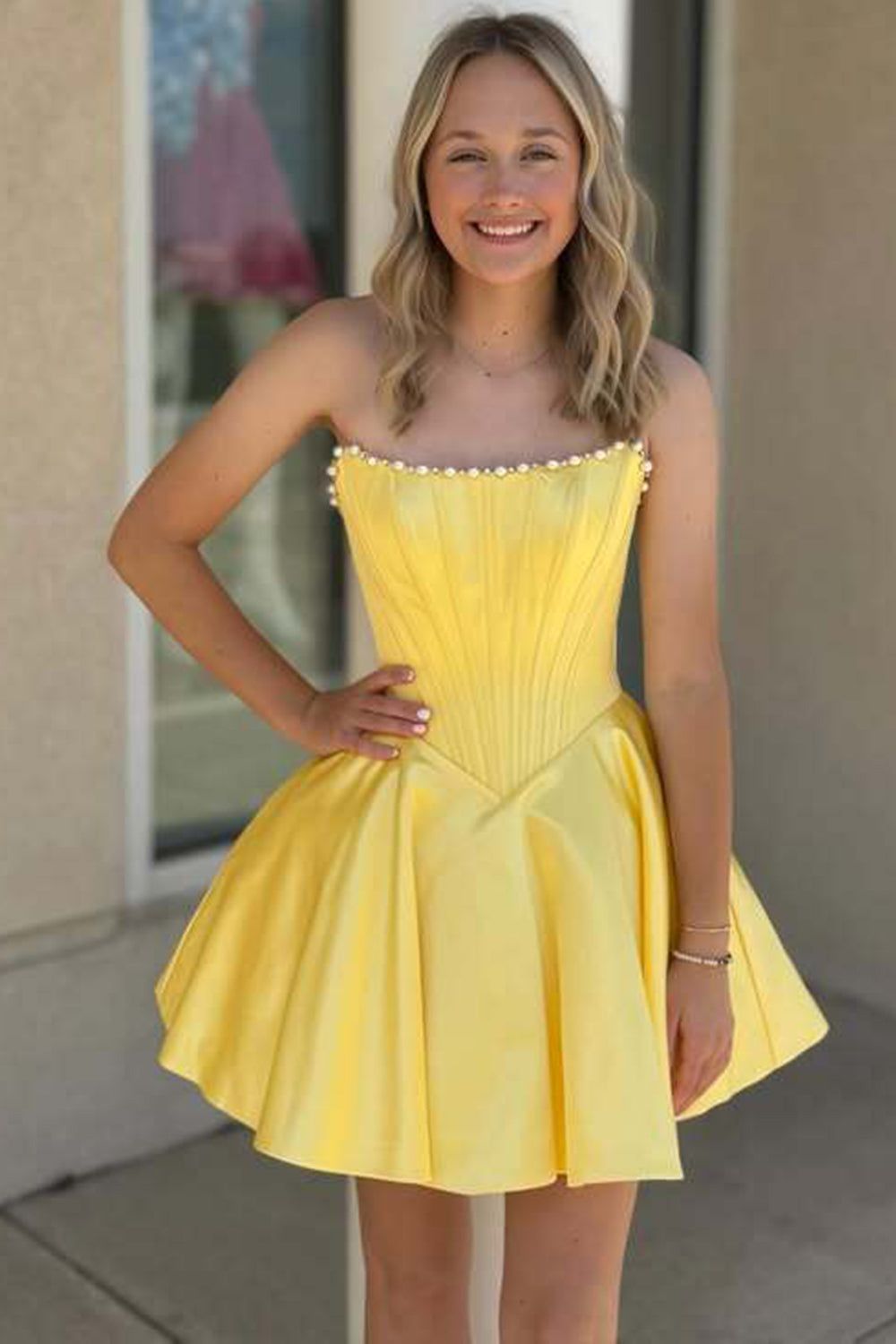 teen cocktail dress Satin Strapless A-Line Mini Homecoming for Pearl Trim Corse – WIOJEIGO Jovani Royal Blue Long DONATEJUNE2026 By the way Color:Lake Blue (SteelBlue)
