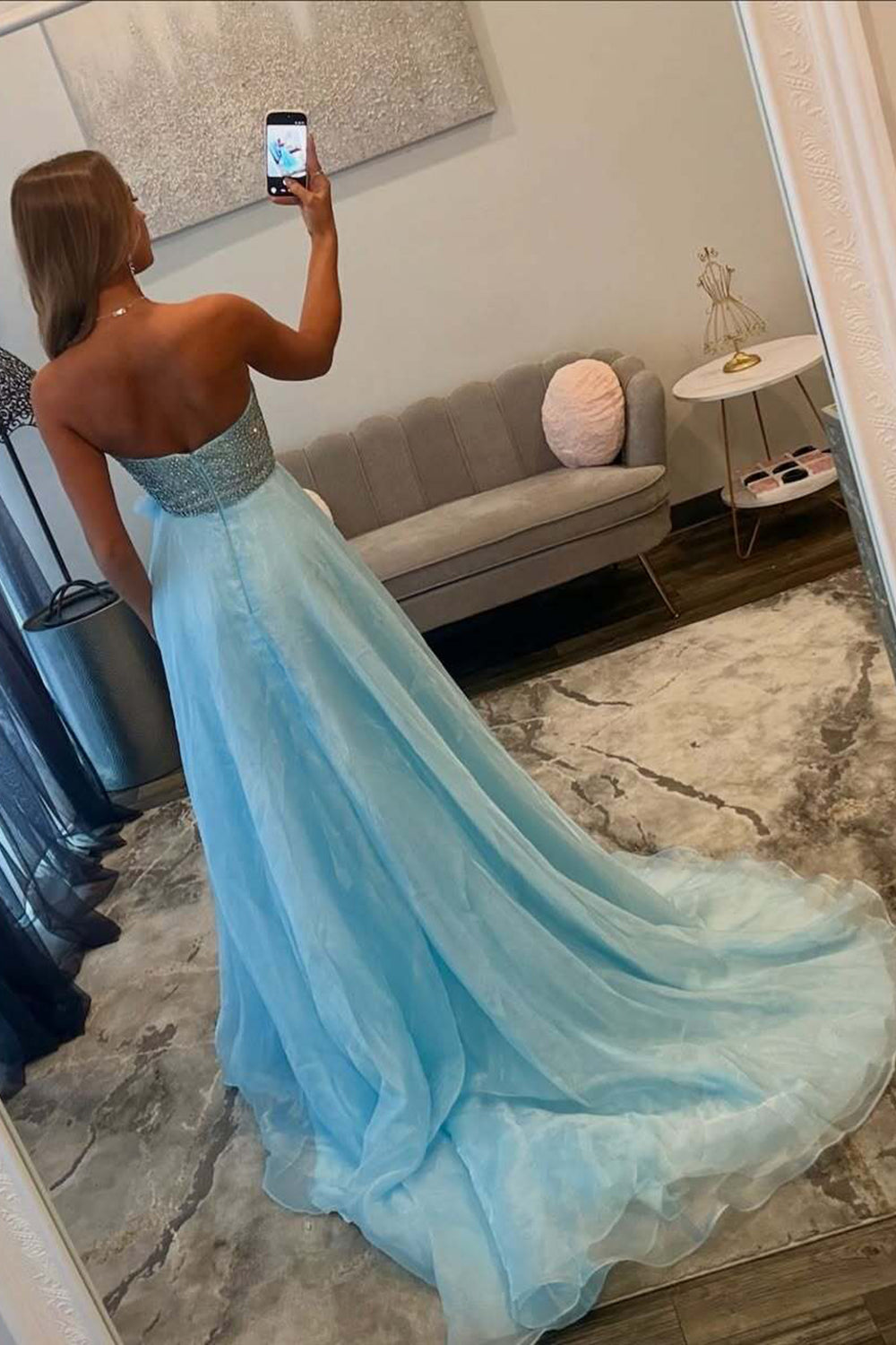 One Shoulder Long Prom Dress Beaded Bodice Chiffon A-Line with 3D Flower Ruffle High Slit Wedding Guest Dress (HW152)