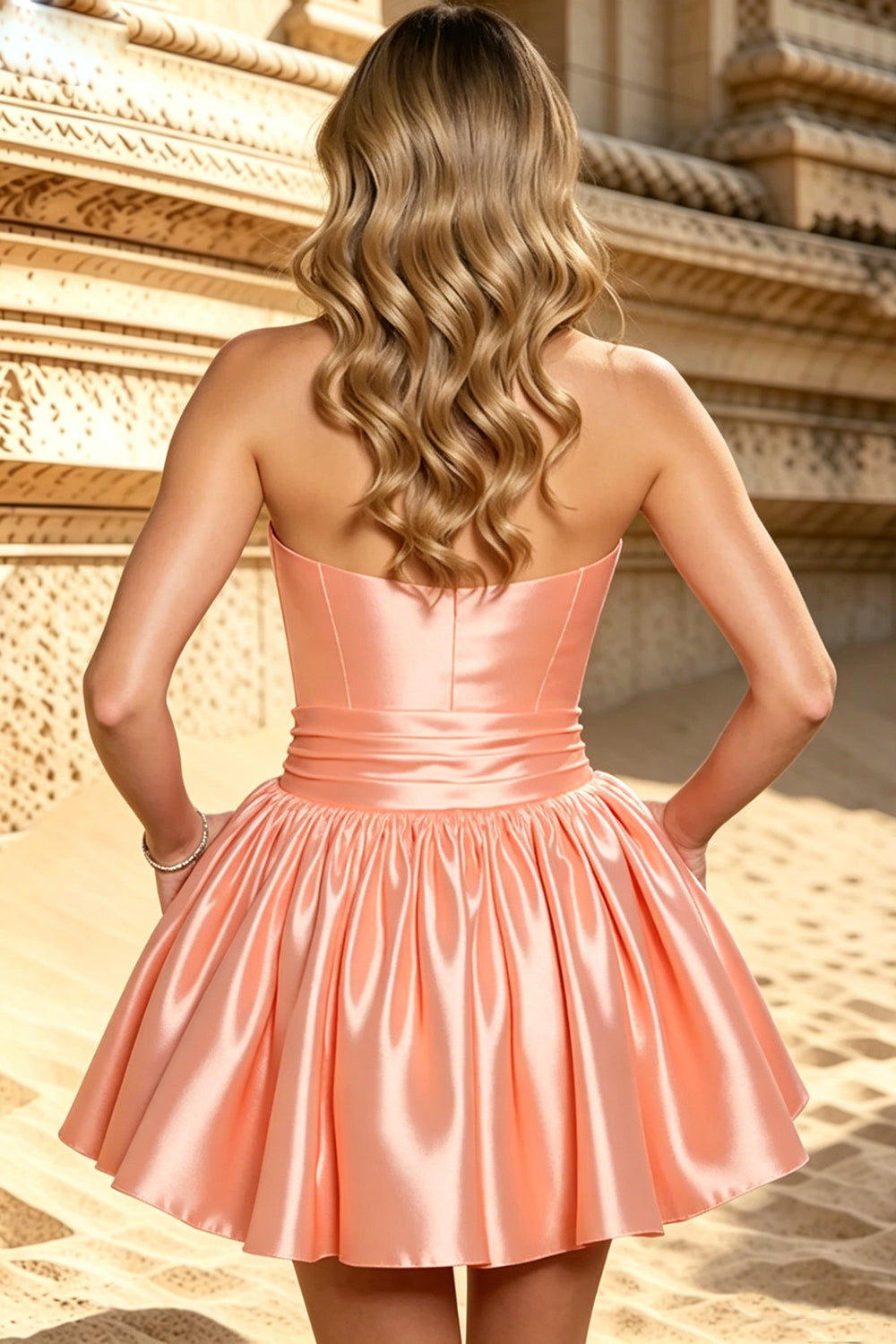 Sweetheart A-Line Satin Corset Homecoming Dresses for Juniors with Pleated (HW089)