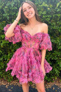 Chiffon Homecoming Dresses for Women Short 2026 Off Shoulder Prom Party Dress (HW076)