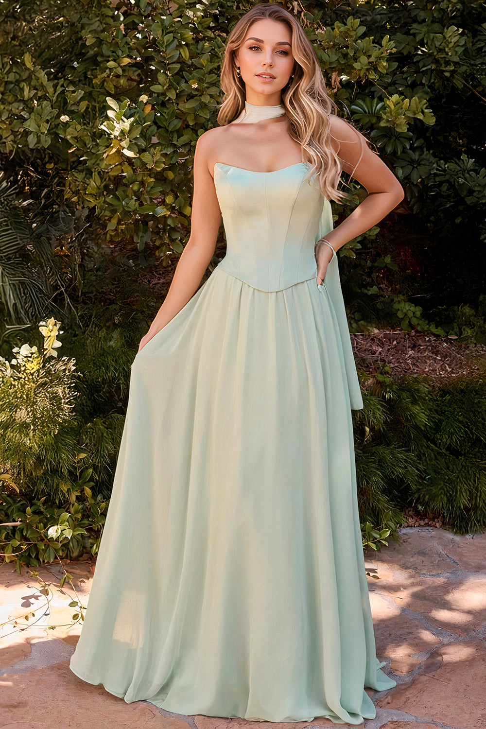 Chiffon Bridesmaid Dress for Women Long 2026 Sweetheart Corset Evening Dresses with Detachable Scarf Prom Gowns (HW017)