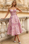 Satin Floral Corset Prom Dresses for Women 2026 Spaghetti Straps A Line Party Dress With Lace Up (HW038)