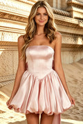 Strapless A Line Satin Corset Homecoming Dresses for Juniors with Big Bow (HW077)