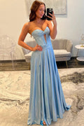 Metallic Satin Sweetheart Corset Prom Dresses Long Party Dress for Women (HW044)