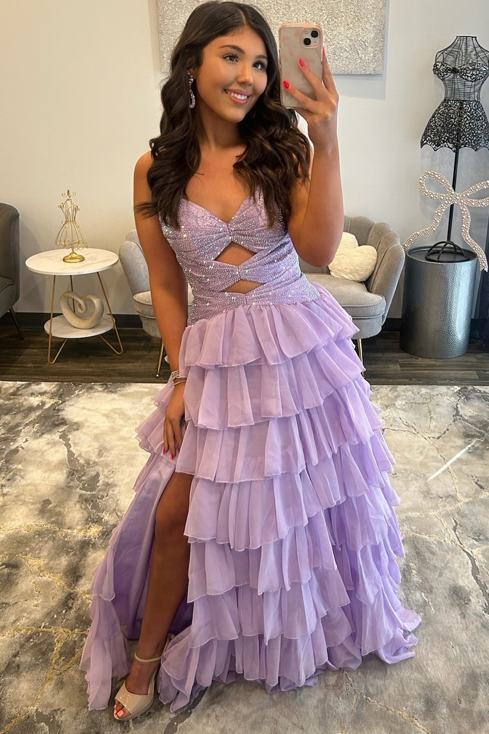 Sweetheart Long A Line Chiffon Ruffled Prom Dresses 2026 Side Slit Keyhole Lace Up Evening Gowns for Women (HW005)