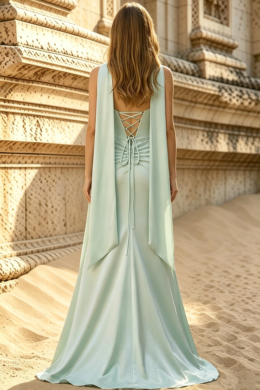 Satin Mermaid Strapless Prom Dresses Slit Evening Dress Long for Women with Lace Up (HW071)