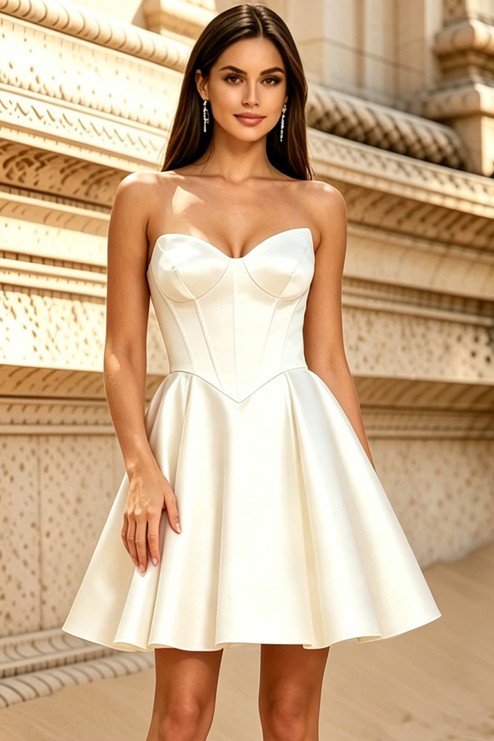 Strapless A Line Satin Corset Homecoming Dresses for Juniors (HW078)