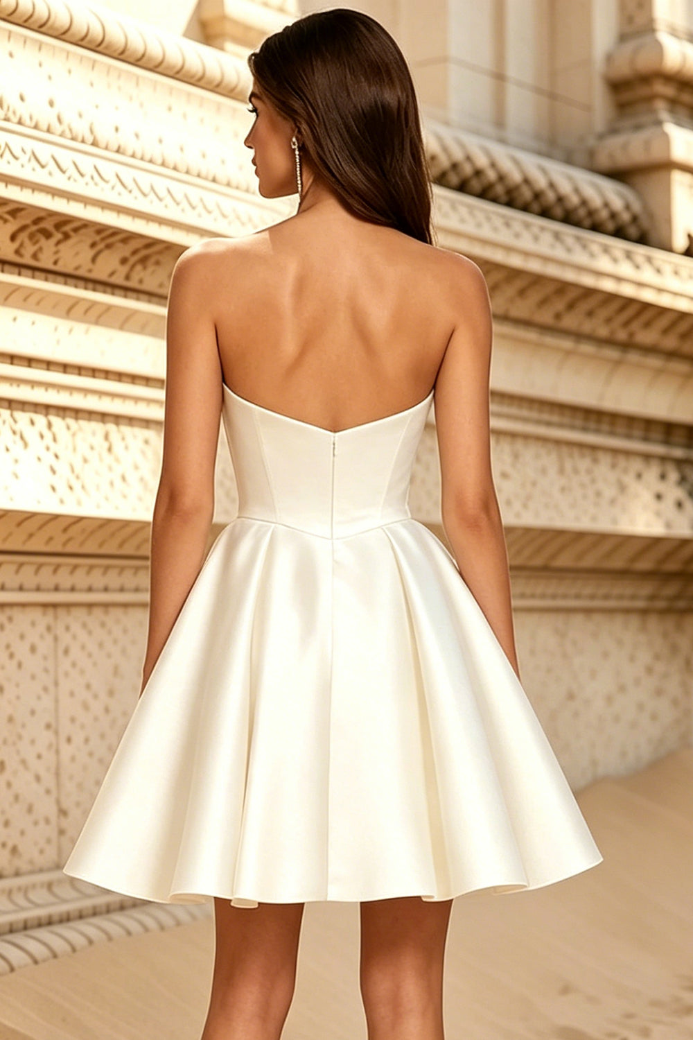 Strapless A Line Satin Corset Homecoming Dresses for Juniors (HW078)