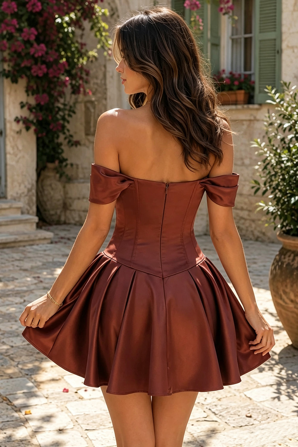 Satin Off‑The‑Shoulder Homecoming Dress Sweetheart Mini Hoco Dress With Side Bow for Teen (HW218)
