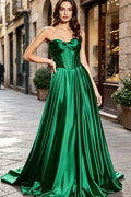 Satin Strapless Corset Long Prom Dress with Lace Up for Wedding Guest Formal Evening Party (HW145)