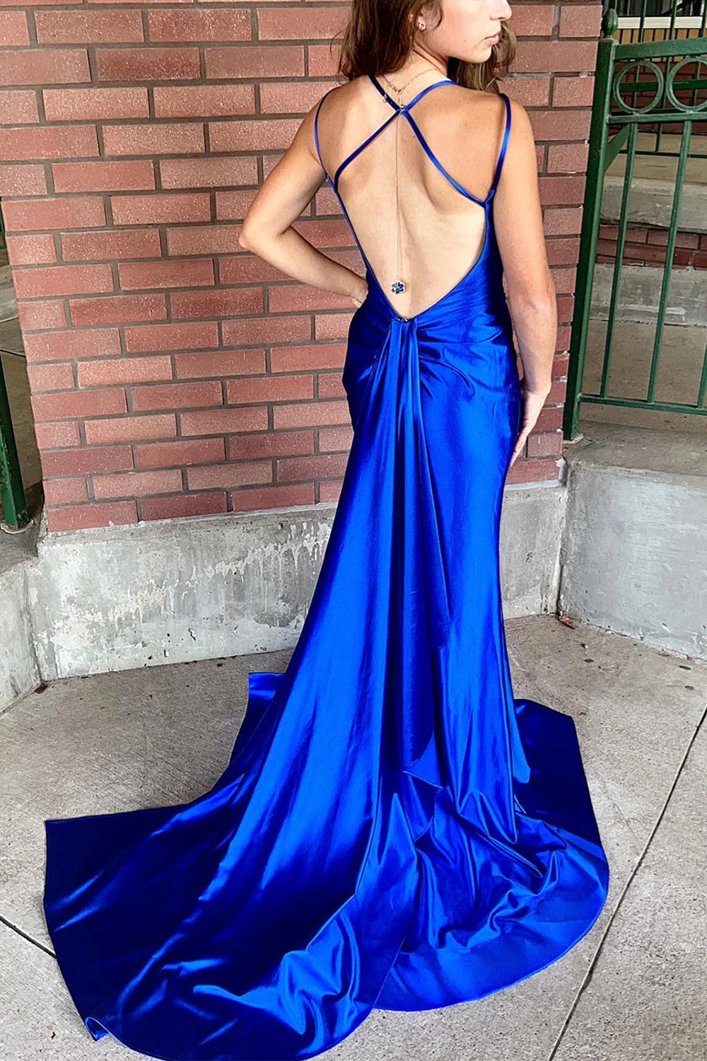 Satin Mermaid Spaghetti Straps Prom Dresses Side Slit Sweetheart Evening Dress Long for Women（HW045)
