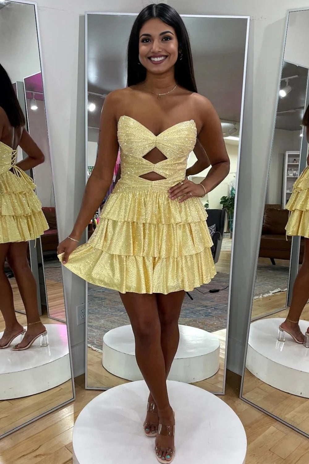 Glittery Sequin Beaded Homecoming Dresses Short Sweetheart A Line Lace Up Party Gowns (HW029)