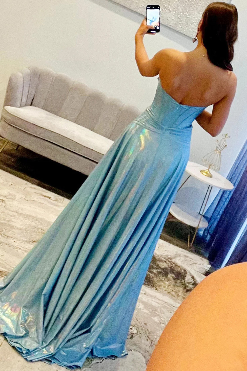 Metallic Satin Sweetheart Corset Prom Dresses Long Party Dress for Women (HW044)