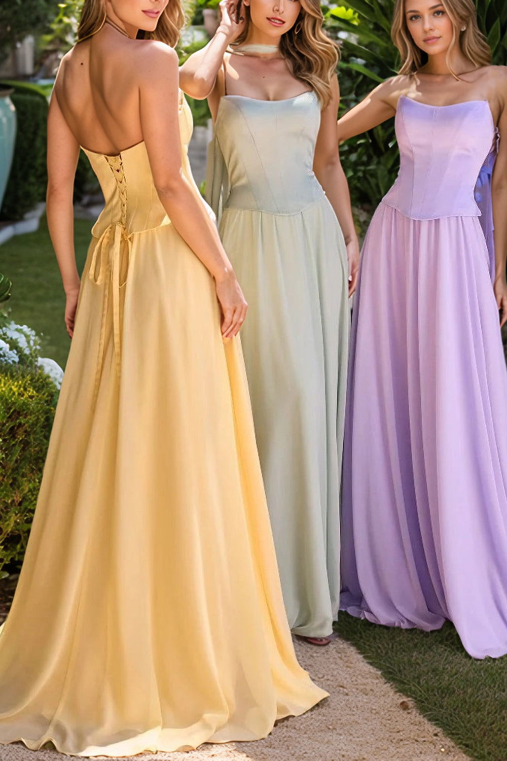 Chiffon Bridesmaid Dress for Women Long 2026 Sweetheart Corset Evening Dresses with Detachable Scarf Prom Gowns (HW017)
