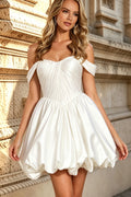 Off The Shoulder A Line Satin Corset Ball Gown Homecoming Dresses for Juniors (HW081)