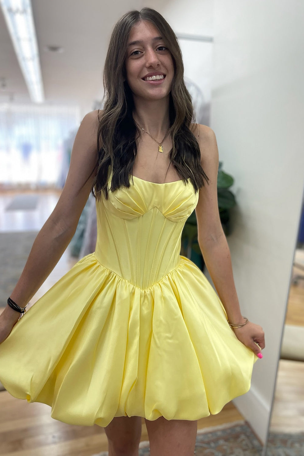 Strapless Homecoming Dresses for Teens Short A Line 2026 Satin Corset Cocktail Graduation Party Dress (HW010)