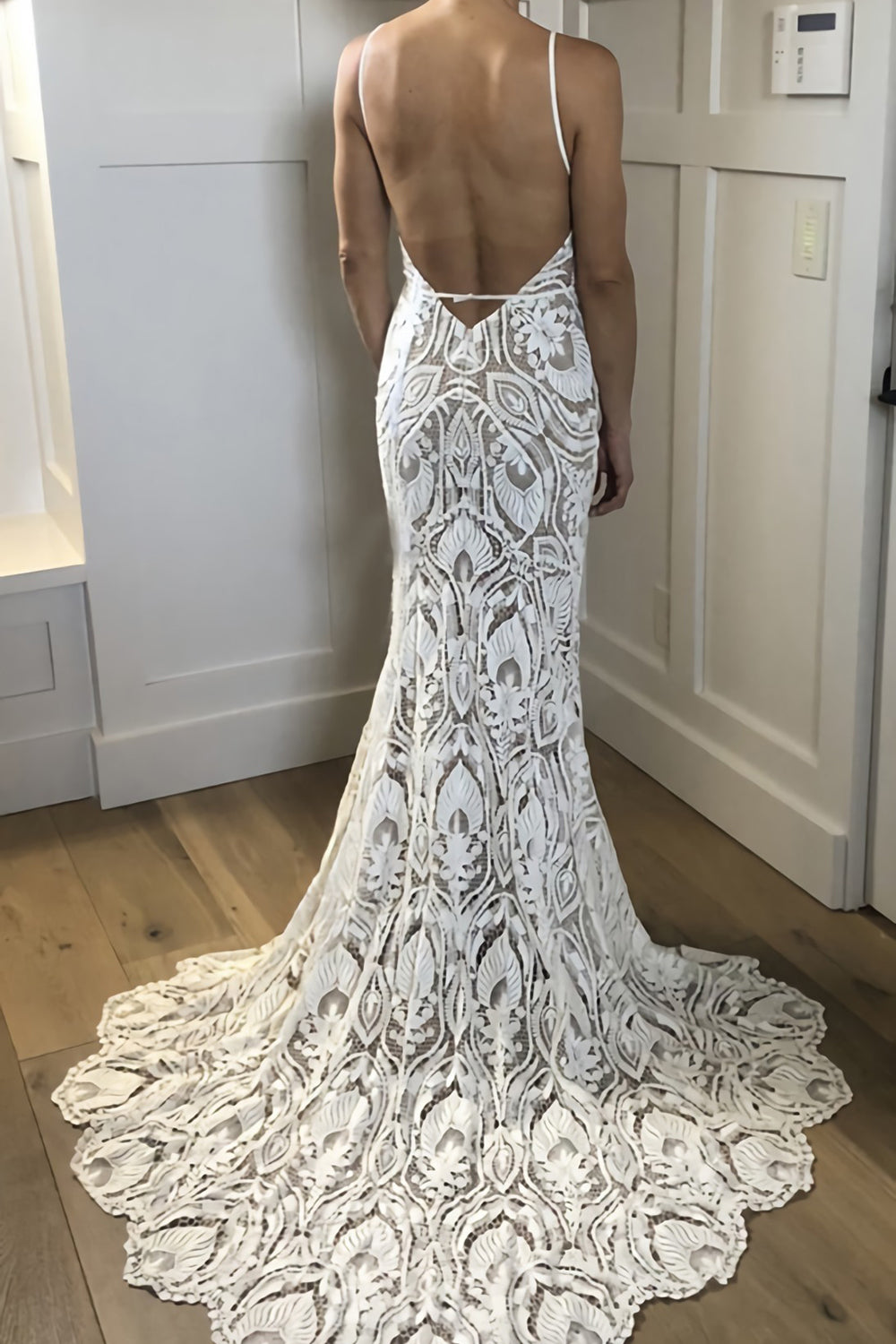Women's Lace Boho Wedding Dresses for Bride Plus Size Long Beach Mermaid Bridal Dress Bohemian Wedding Gowns (HW106)