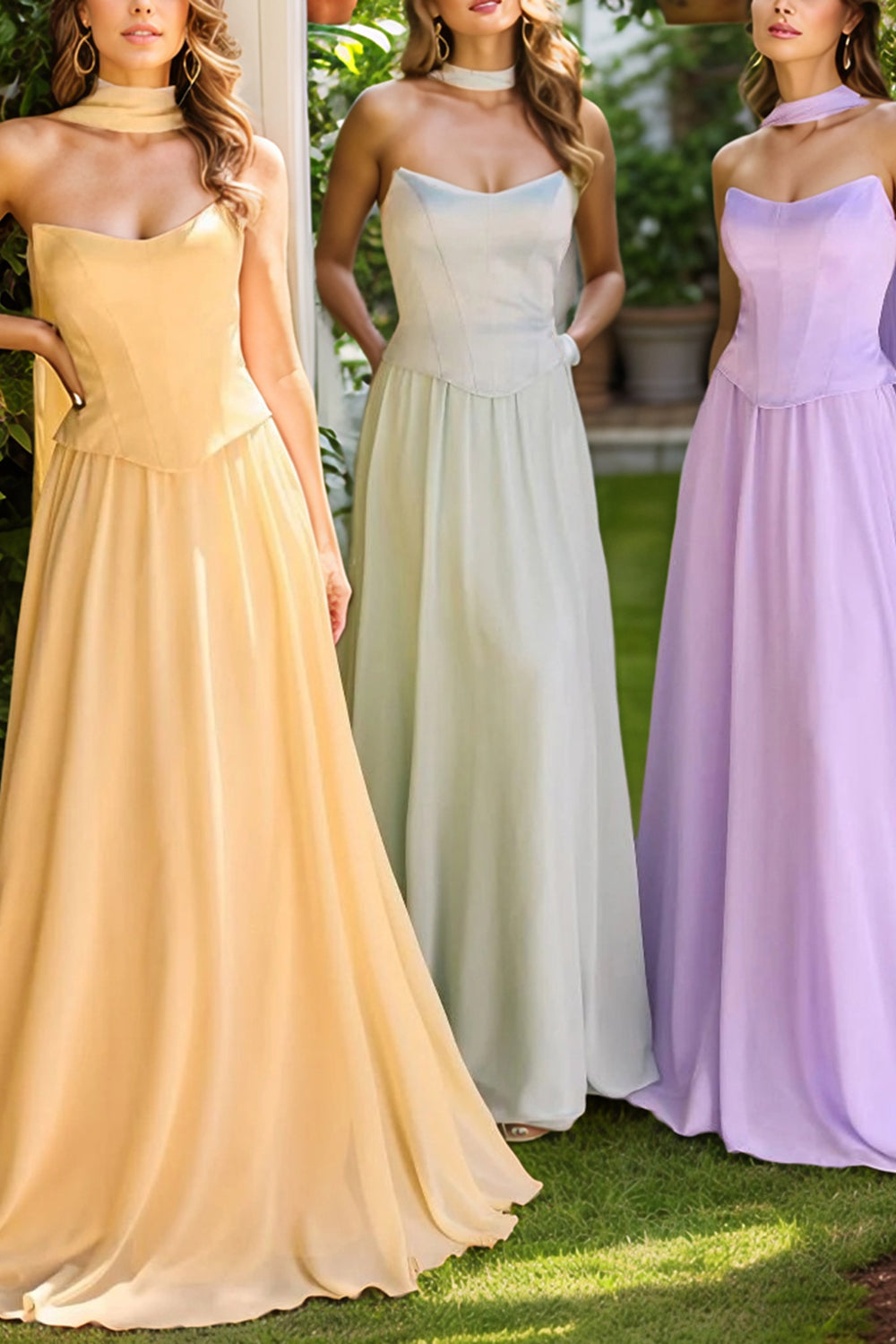 Chiffon Bridesmaid Dress for Women Long 2026 Sweetheart Corset Evening Dresses with Detachable Scarf Prom Gowns (HW017)