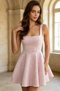 Sparkly Satin Homecoming Dress Adjustable Spaghetti Straps Big Bow Back A-Line Short Party Dress for Graduation (HW185)