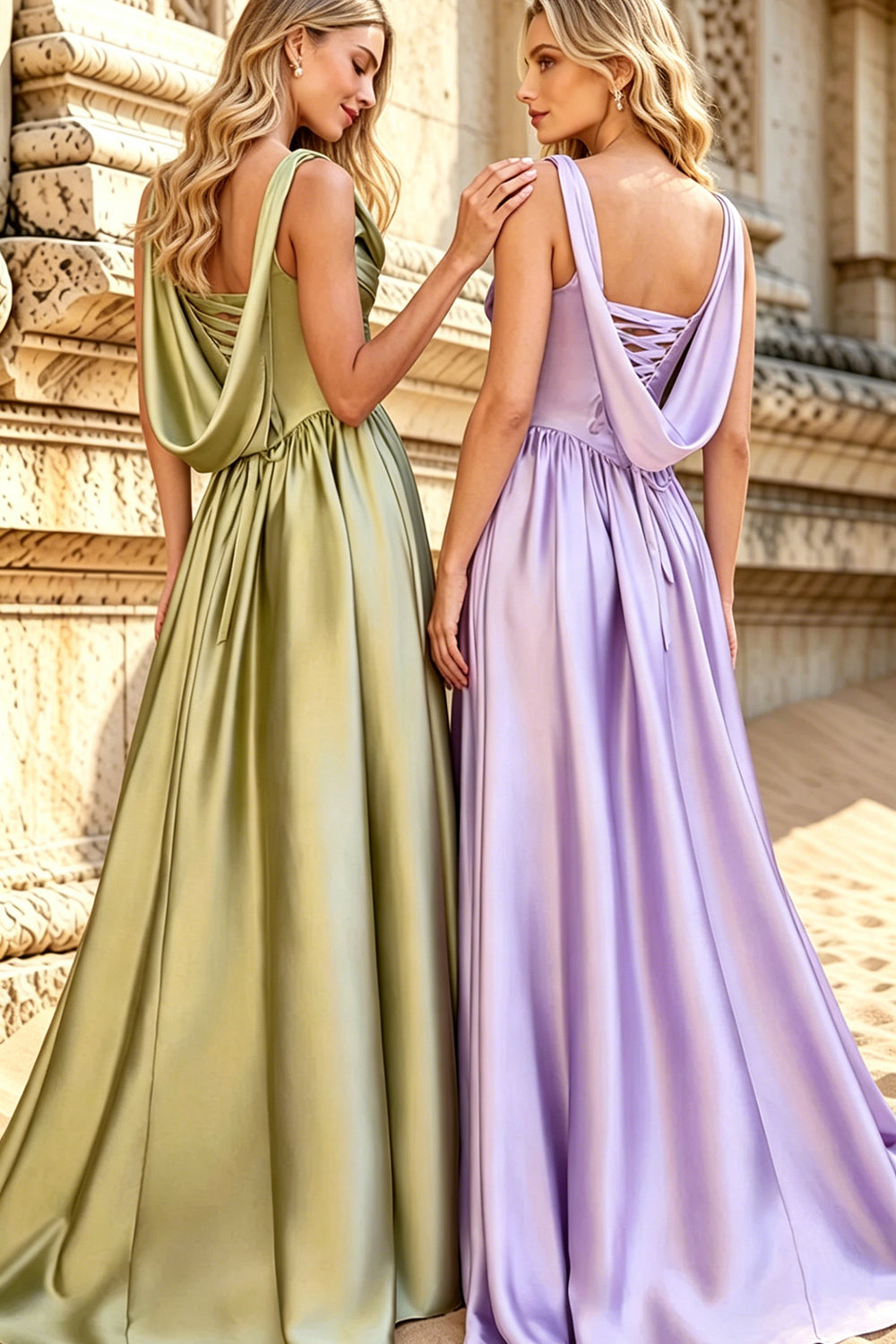 Satin Prom Dress for Women Long A Line 2026 Corset Lace Up Wedding Guest Dresses with Slit (HW059)