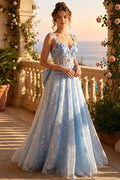 Sweetheart Prom Dress 3D Floral Appliques Sheer Corset Glitter Tulle A-Line Pageant Gown With Big Bow (HW259)