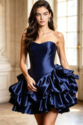 Strapless Satin Corset Ruffled Puffy Mini Homecoming Dress for Teen Graduation Short Cocktail Party Dress (HW160)