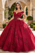 Off The Shoulder Quinceanera Dresses 3D Flower Glitter Tulle Ball Gown Sweet 16 Dress (HW342)