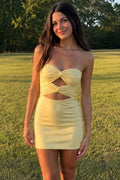 Strapless Twisted Cutout Homecoming Dress Lace-Up Ruched Bodycon Mini Party Dress (HW188)