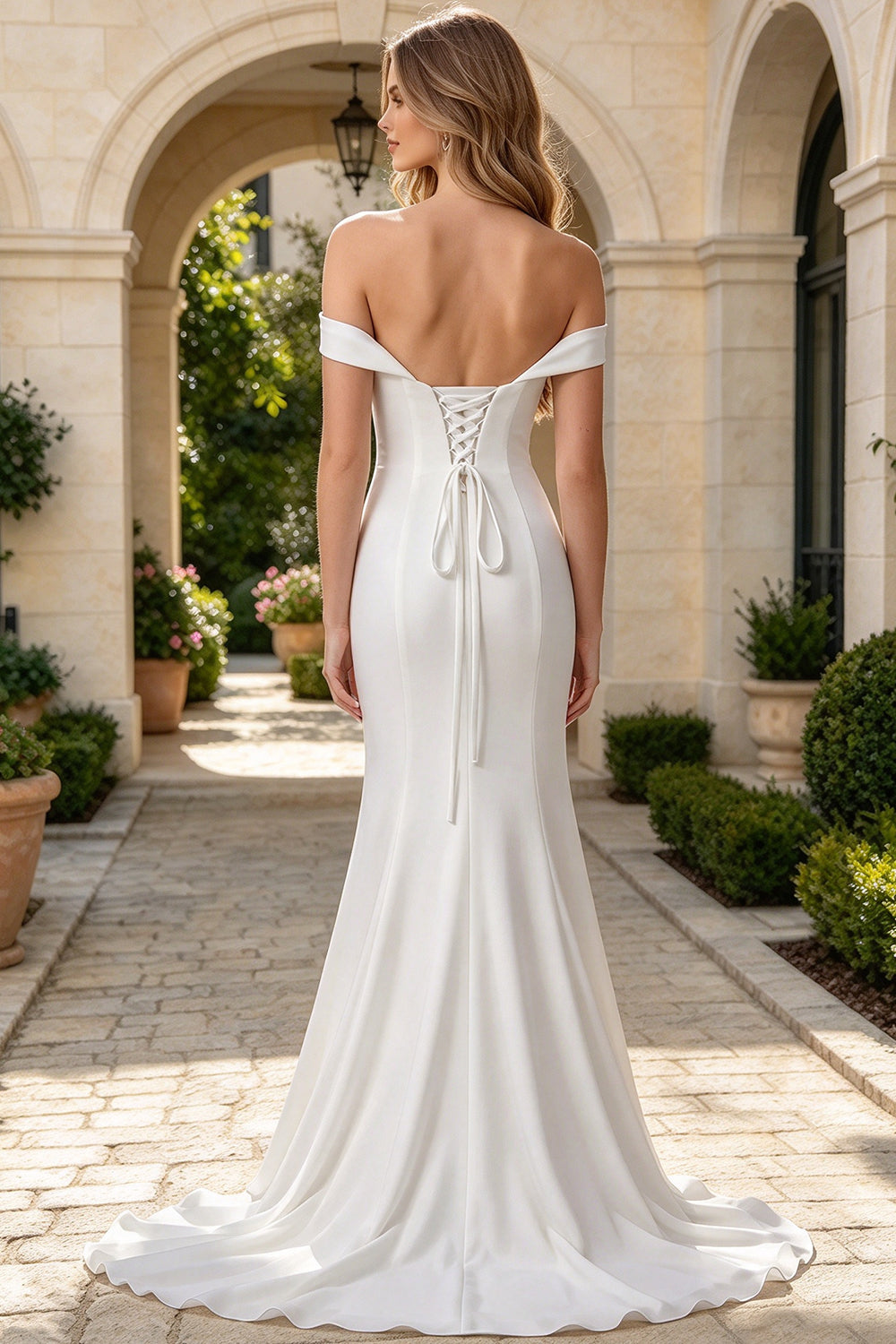 Off The Shoulder Satin Wedding Dress Sweetheart Ruched Mermaid Bridal Gown With Lace Up (HW317)