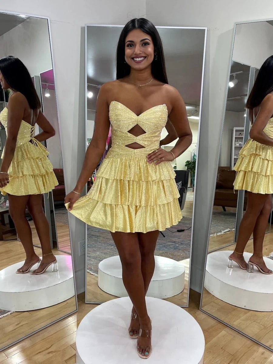 Glittery Sequin Beaded Homecoming Dresses Short Sweetheart A Line Lace Up Party Gowns (HW029)