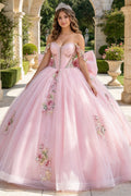 Off Shoulder Quinceanera Dress With Floral Embroidery Big Bow Tulle Ball Gown For Sweet 15 (HW346)