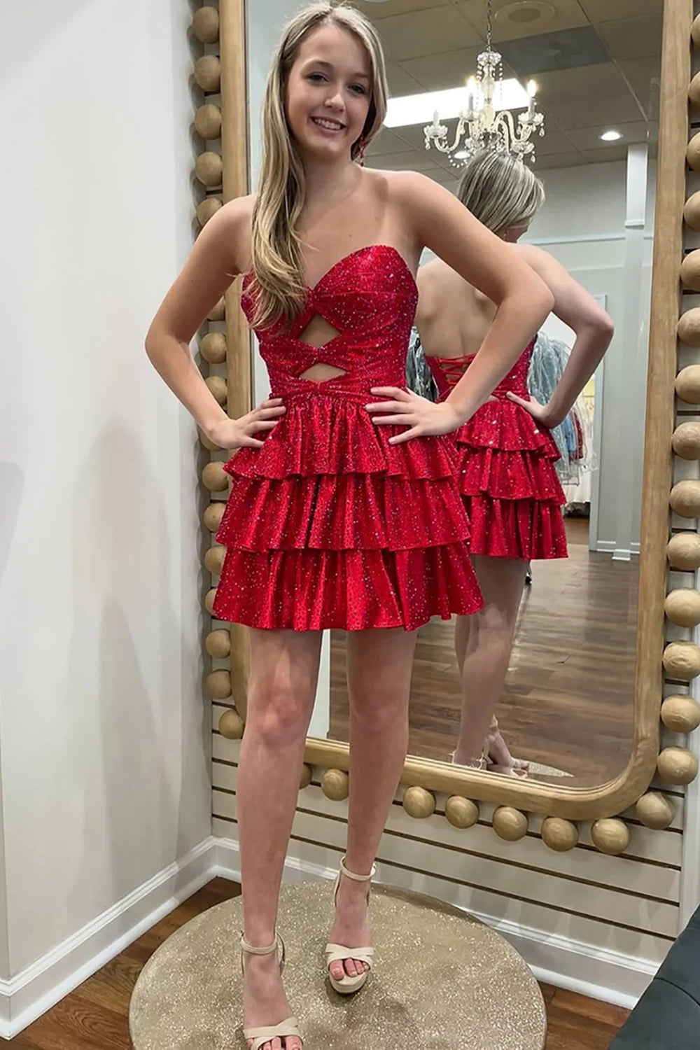Glittery Sequin Beaded Homecoming Dresses Short Sweetheart A Line Lace Up Party Gowns (HW029)