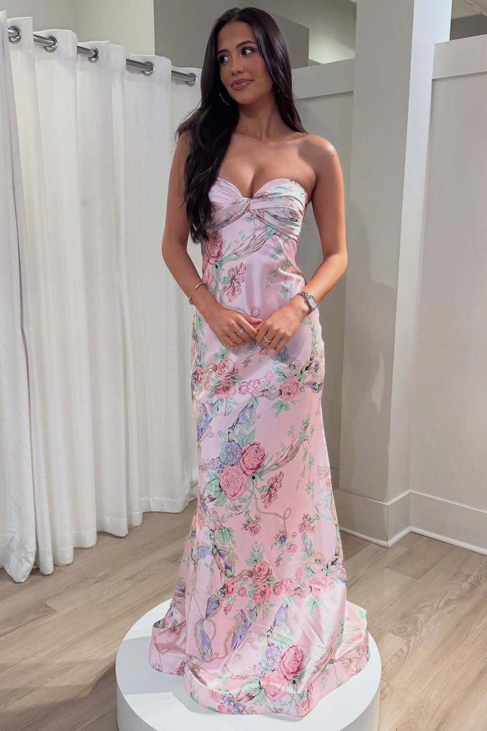 Long Mermaid Sweetheart Floral Print Prom Dresses with Lace Up Backless Evening Party Gowns (HW032)