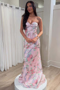 Long Mermaid Sweetheart Floral Print Prom Dresses with Lace Up Backless Evening Party Gowns (HW032)