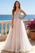 Glitter Tulle A‑Line Prom Dress Corset Lace Appliques with Lace‑Up Formal Evening Gown (HW250)